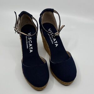 Women's Viscata Barcelona Satuna Canvas Navy Espadrille Wedges, 35